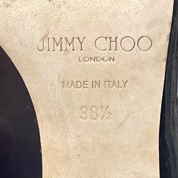 Jimmy Choo London 38.5 Black Patent Leather Mesh Peep Toe Heels – Made in Italy - Picture 6 of 6